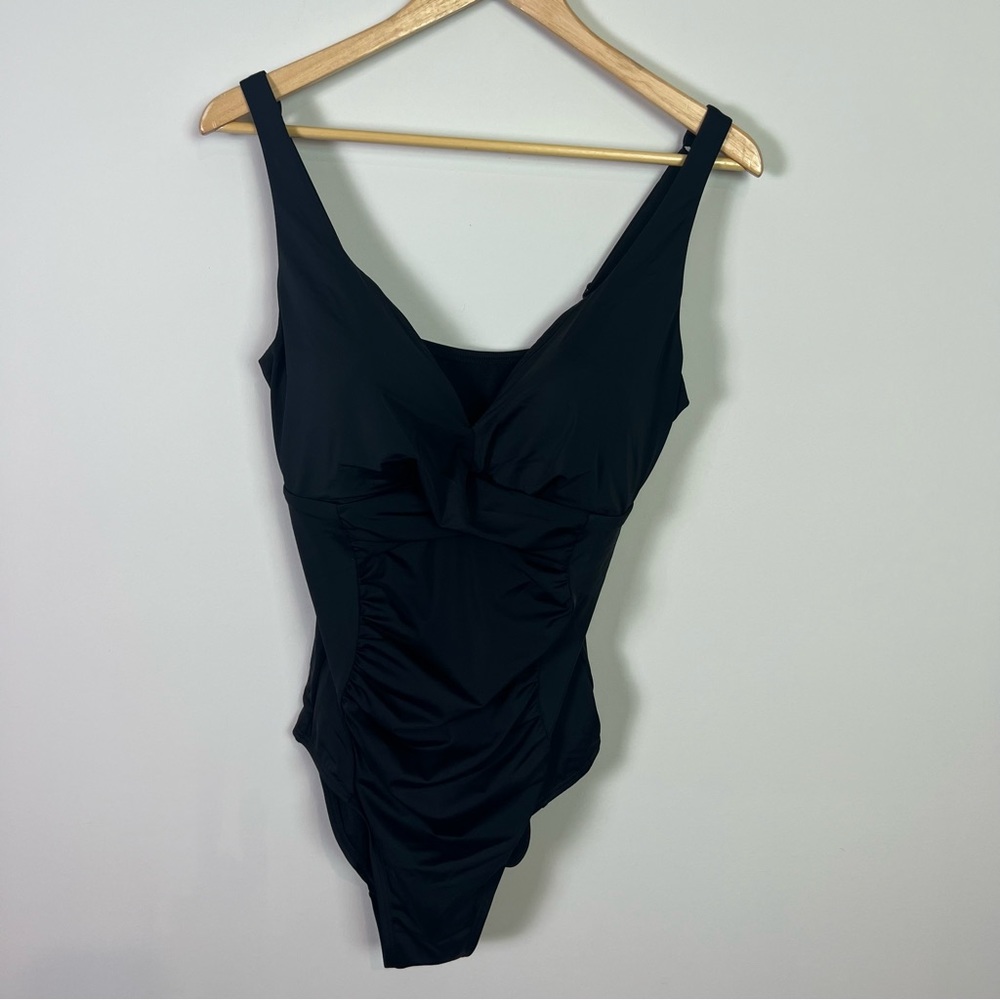 Swimsuits For All Black Twist Ruched One Piece Swimsuit Size 16 Women Swim New